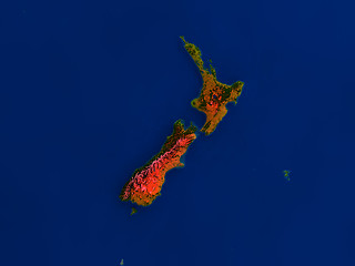 Image showing New Zealand from space in red