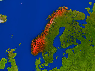 Image showing Norway from space in red