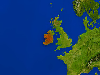 Image showing Ireland from space in red