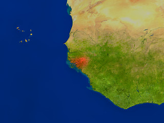 Image showing Guinea-Bissau from space in red