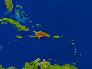 Image showing Dominican Republic from space in red