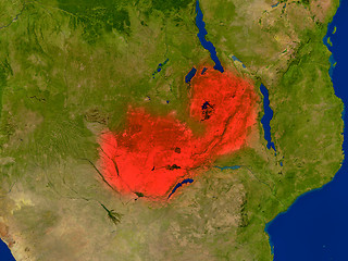 Image showing Zambia from space in red