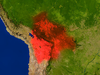 Image showing Bolivia from space in red