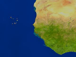 Image showing Gambia from space in red