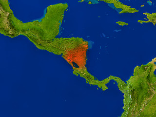 Image showing Nicaragua from space in red