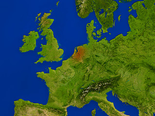 Image showing Netherlands from space in red