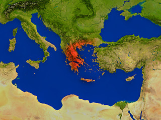 Image showing Greece from space in red