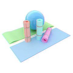 Image showing karemat and fitness ball. 3D illustration. Anaglyph. View with r