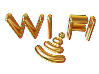 Image showing Gold wifi icon for new year holidays. 3d illustration. Anaglyph.