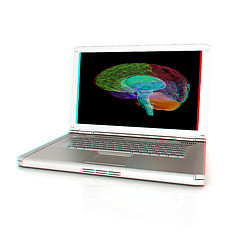 Image showing creative three-dimensional model of  human brain scan on a digit