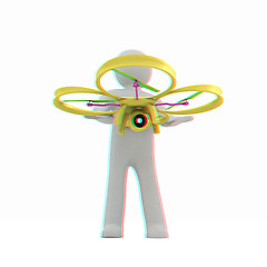 Image showing 3d man with drone, quadrocopter, with photo camera. 3d render. 3