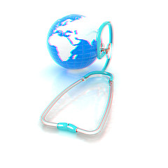 Image showing Stethoscope and Earth.3d illustration. Anaglyph. View with red/c