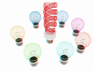 Image showing energy-saving lamps. 3D illustration. Anaglyph. View with red/cy