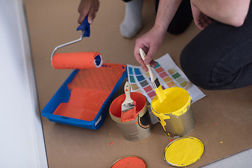 Image showing painters prepare color for painting