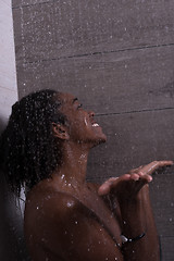 Image showing African American woman in the shower