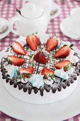 Image showing Tasty strawberry cream cake