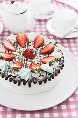 Image showing Tasty strawberry cream cake