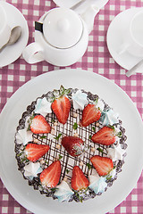 Image showing Tasty strawberry cream cake