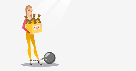 Image showing Chained woman with bags full of taxes.