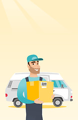 Image showing Delivery courier carrying cardboard boxes.