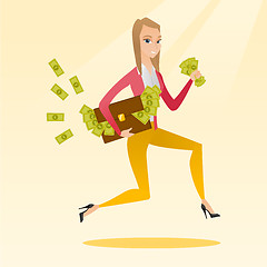 Image showing Business woman with briefcase full of money.