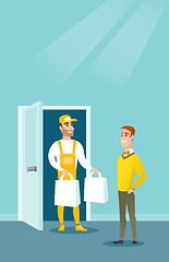 Image showing Delivery courier delivering groceries to customer.