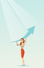 Image showing Business woman holding arrow going up.