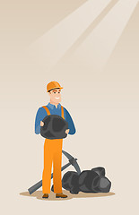 Image showing Miner holding coal in hands vector illustration.