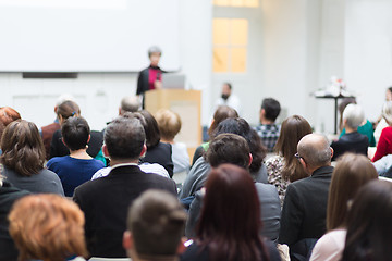 Image showing Woman giving presentation on business conference.