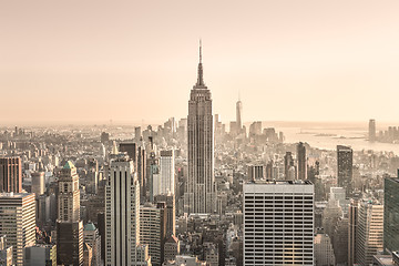 Image showing New York City Manhattan downtown skyline at sunset.