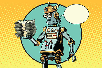 Image showing Retro robot with a bundle of money