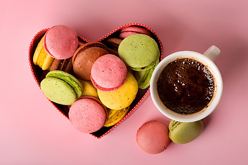 Image showing Macarons with coffee