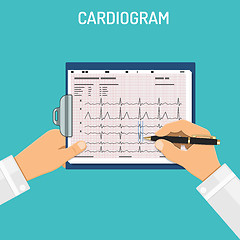 Image showing Cardiogram on clipboard in hands of doctor