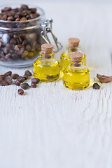 Image showing The cedar oil in a glass bottle