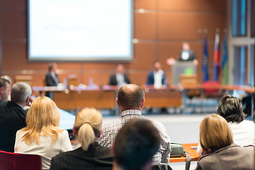 Image showing Public speaker giving talk at business event.