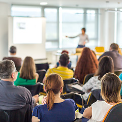 Image showing Woman giving presentation on business conference.