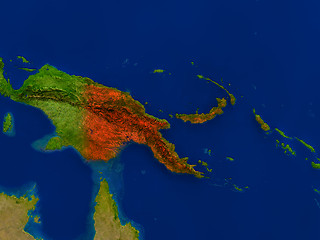 Image showing Papua New Guinea from space in red