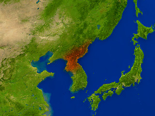 Image showing North Korea from space in red