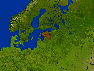 Image showing Estonia from space in red