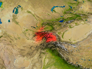 Image showing Tajikistan from space in red