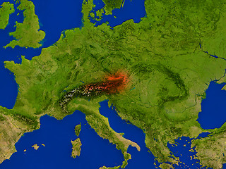 Image showing Austria from space in red