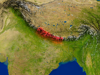 Image showing Nepal from space in red