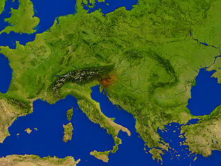 Image showing Slovenia from space in red