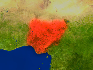 Image showing Nigeria from space in red