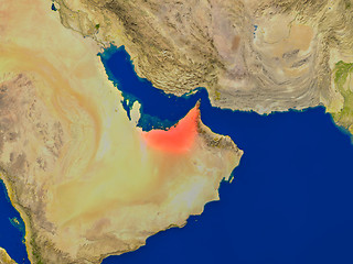 Image showing United Arab Emirates from space in red