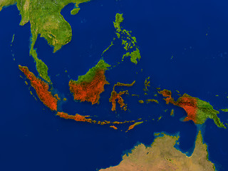 Image showing Indonesia from space in red