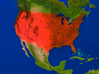 Image showing USA from space in red