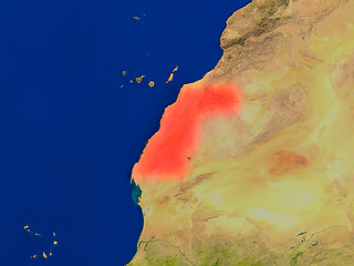 Image showing Western Sahara from space in red