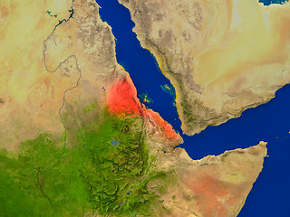 Image showing Eritrea from space in red