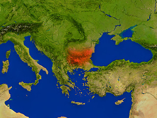 Image showing Bulgaria from space in red